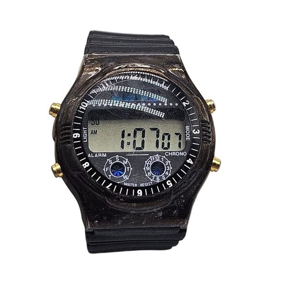 Vintage LEB Digital Chronograph Watch With Gold Accents Water Resistant Band - Picture 1 of 9